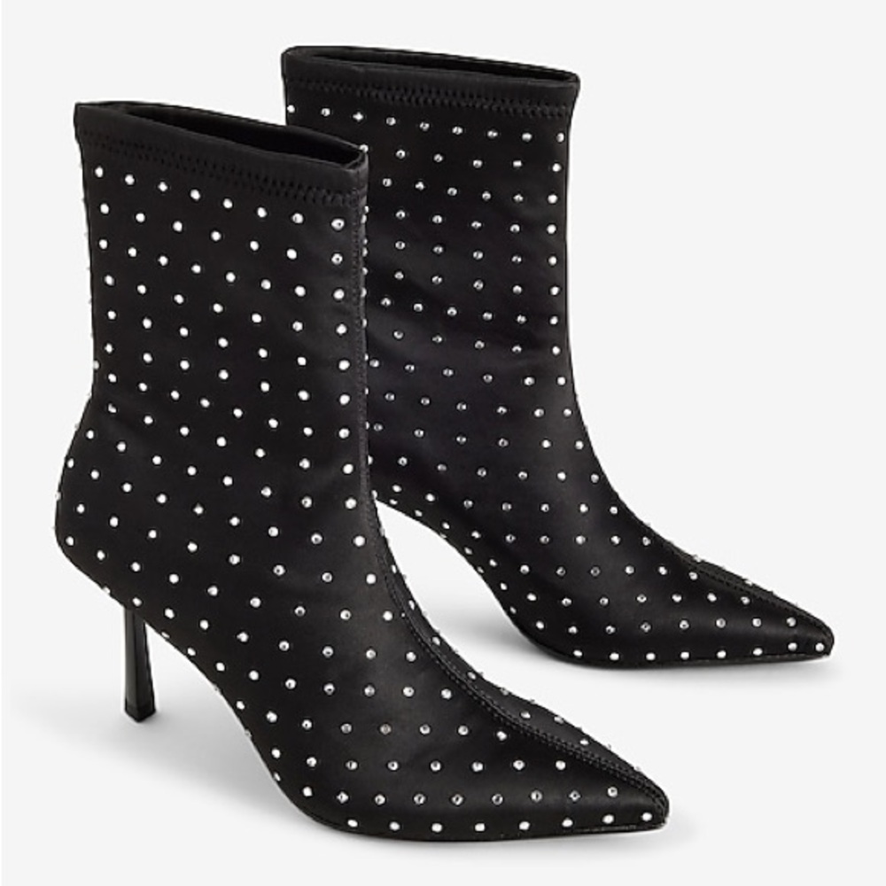 Rhinestone Pointed Toe Thin Heel Booties EUC SB12